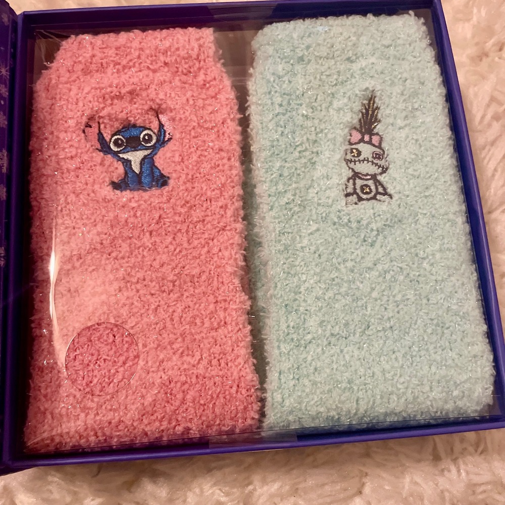 Disney Stitch Blue Holiday Snow Globe Box And Bonus Socks. - Picture 5 of 6